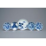 Five Chinese blue and white ko-sometsuke and kraak porcelain plates, Wanli/Tianqi