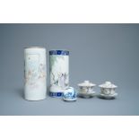 A varied collection of Chinese qianjiang cai, famille rose and blue and white porcelain, 19/20th C.