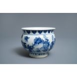 (NO ONLINE BIDDING) A rare Chinese blue and white censer with figures, Transitional period