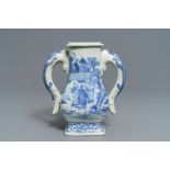 A Chinese blue and white chilong- Handled vase, Kangxi