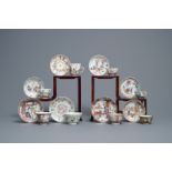 Eight Chinese famille rose cups and saucers, Yongzheng/Qianlong