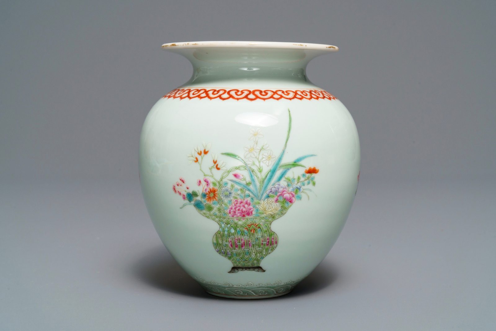 A Chinese famille rose vase with flower vases, Qianlong mark, Republic - Image 3 of 5