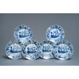 Six Chinese blue and white 'VOC-ship' dishes, Kangxi