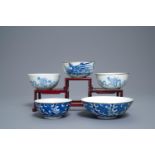 Five Chinese blue and white Vietnamese market 'Bleu de Hue' bowls, 19th C.