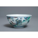 A Chinese doucai 'monkey and deer' bowl, Chenghua mark, Kangxi