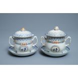 A pair of Chinese famille rose covered bowls on stands, Qianlong