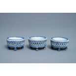 Three Chinese blue and white salts after European silver models, Qianlong