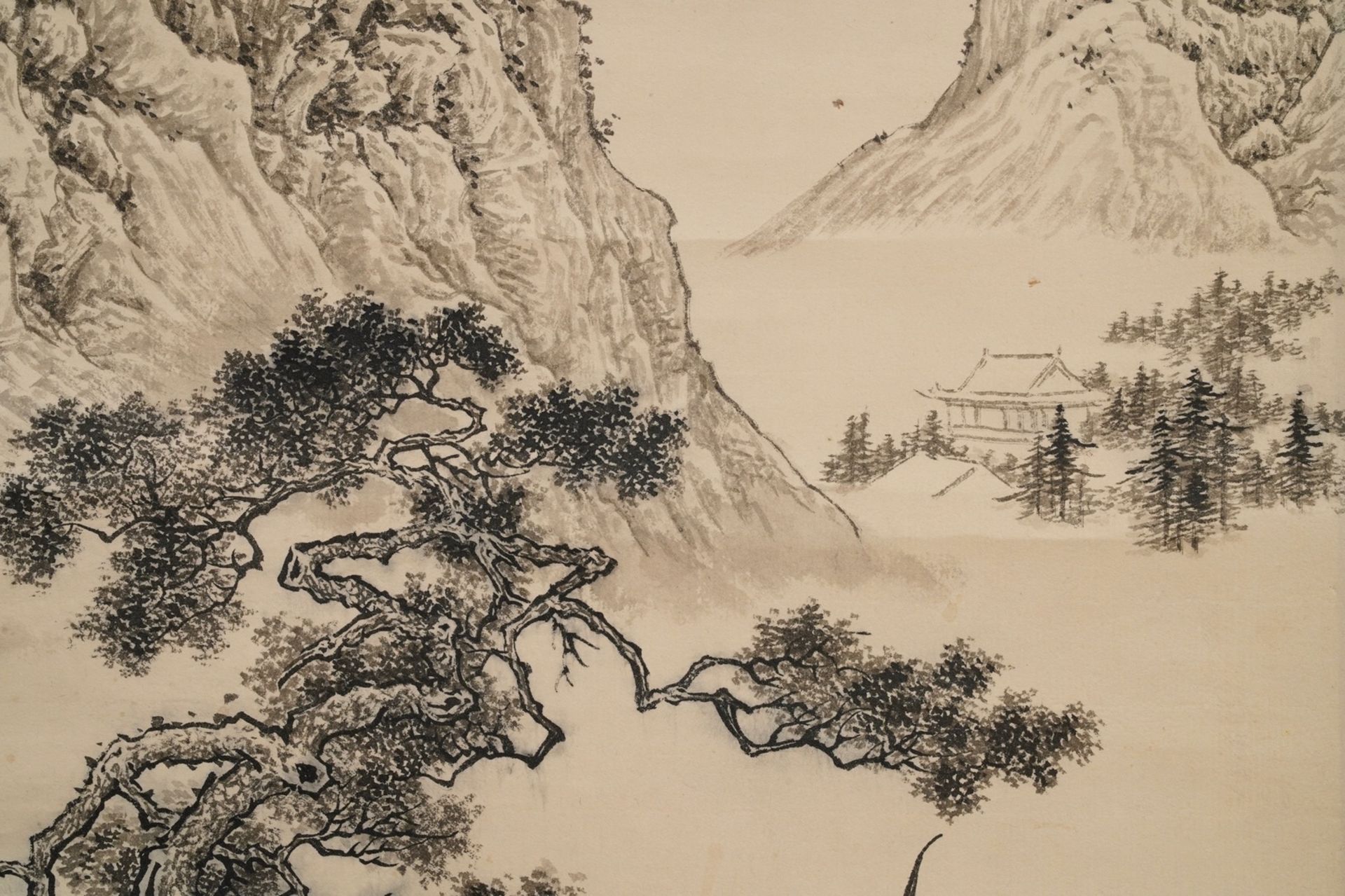 Chinese school, signed Wu Hufan (1894-1968), ink on paper: 'Mountain landscape' - Image 5 of 6