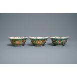 Three Chinese famille rose Straits or Peranakan market bowls, 4-character mark, 19th C.