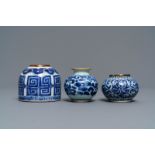 Three Chinese blue and white Vietnamese market 'Bleu de Hue' jars and brush washers, 19th C.