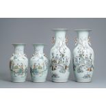 Two pairs of Chinese famille rose vases with ladies in a garden, 19/20th C.