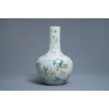 A Chinese famille rose vase with figurative medallions, Qianlong mark, 19th C.