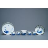 A Chinese 7-piece blue and white Vietnamese market 'Bleu de Hue' tea service, 19th C.