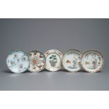 Five Chinese famille verte and doucai plates, Kangxi