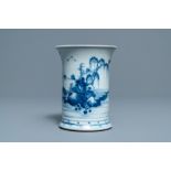 A Chinese blue and white 'landscape' brush pot, bitong, Kangxi