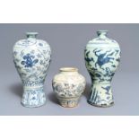 Three Chinese blue and white vases, Ming