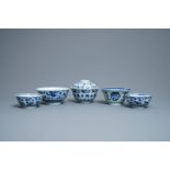 Five Chinese blue and white bowls, Kangxi/Yongzheng