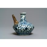 A Chinese blue and white silver-mounted kendi, Ming