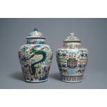 Two Chinese wucai vases and covers, Transitional period