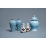 Five Chinese monochrome lavender blue and crackle-glazed vases, 19/20th C.