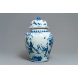 A Chinese blue and white vase with figures in a garden, Kangxi