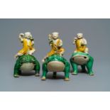 Three Chinese verte biscuit groups of Liu Hai on the toad, Kangxi