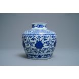 (NO ONLINE BIDDING)A Chinese blue and white 'lotus scroll' jar, dated 1587, Wanli mark and period