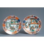 A pair of Chinese famille verte 'General Yang and Mu Guiying' dishes, Kangxi