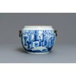 A Chinese blue and white bronze-mounted bowl, Kangxi