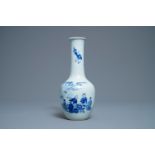 A Chinese blue and white bottle vase with go-players, 19/20th C.