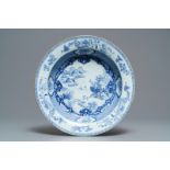 A Chinese blue and white 'river landscape' basin, Qianlong