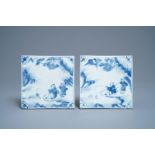 A pair of Chinese blue and white 'fishermen' tiles, Kangxi