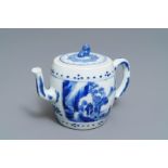 A Chinese blue and white 'landscape' teapot and cover, Kangxi