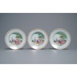 Three Chinese famille rose 'cherry pickers' plates, Qianlong