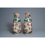 A pair of Chinese Nanking famille rose vases with warriors, 19th C.