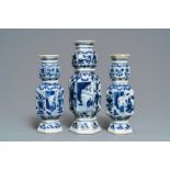 Three Chinese blue and white hexagonal and octagonal vases, Kangxi