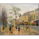 Sadji (Sha Qi, Sha Yinnian) (1914-2005): View on 'Avenue de la Toison d'or' in Brussels, oil/canvas