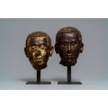 Two gilt-lacquered terracotta and stucco heads of Buddha, Thailand, Ayutthaya period, 18th C.