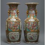 A pair of large Chinese Canton famille rose vases, 19th C.