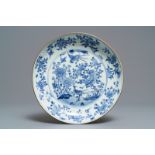 A Chinese blue and white dish with birds among blossoms, Transitional period