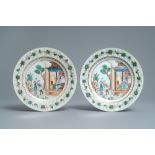 A pair of Chinese famille rose plates with fine 'Mandarin' design, Qianlong