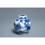 A Chinese blue and white vase with figures in a landscape, Transitional period