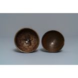 Two Chinese jianyao 'hare's fur' and speckled brown glaze tea bowls, Song