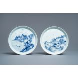 Two Chinese blue and white 'river landscape' dishes, Kangxi/Yongzheng