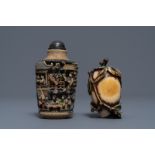 Two Chinese polychrome ivory snuff bottles, 19th C.