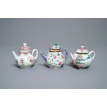 Three Chinese famille rose teapots and covers, Yongzheng