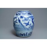 A Chinese blue and white jar with birds in a landscape, Wanli