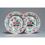 A pair of Chinese famille rose chargers with flower baskets, Qianlong