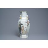 A Chinese hexagonal qianjiang cai 'immortals' vase, 19/20th C.