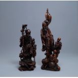 Two large Chinese carved wood figures of immortals, Republic